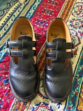 Dr. Martens Ladies Black Leather Double-Strap Mary Janes